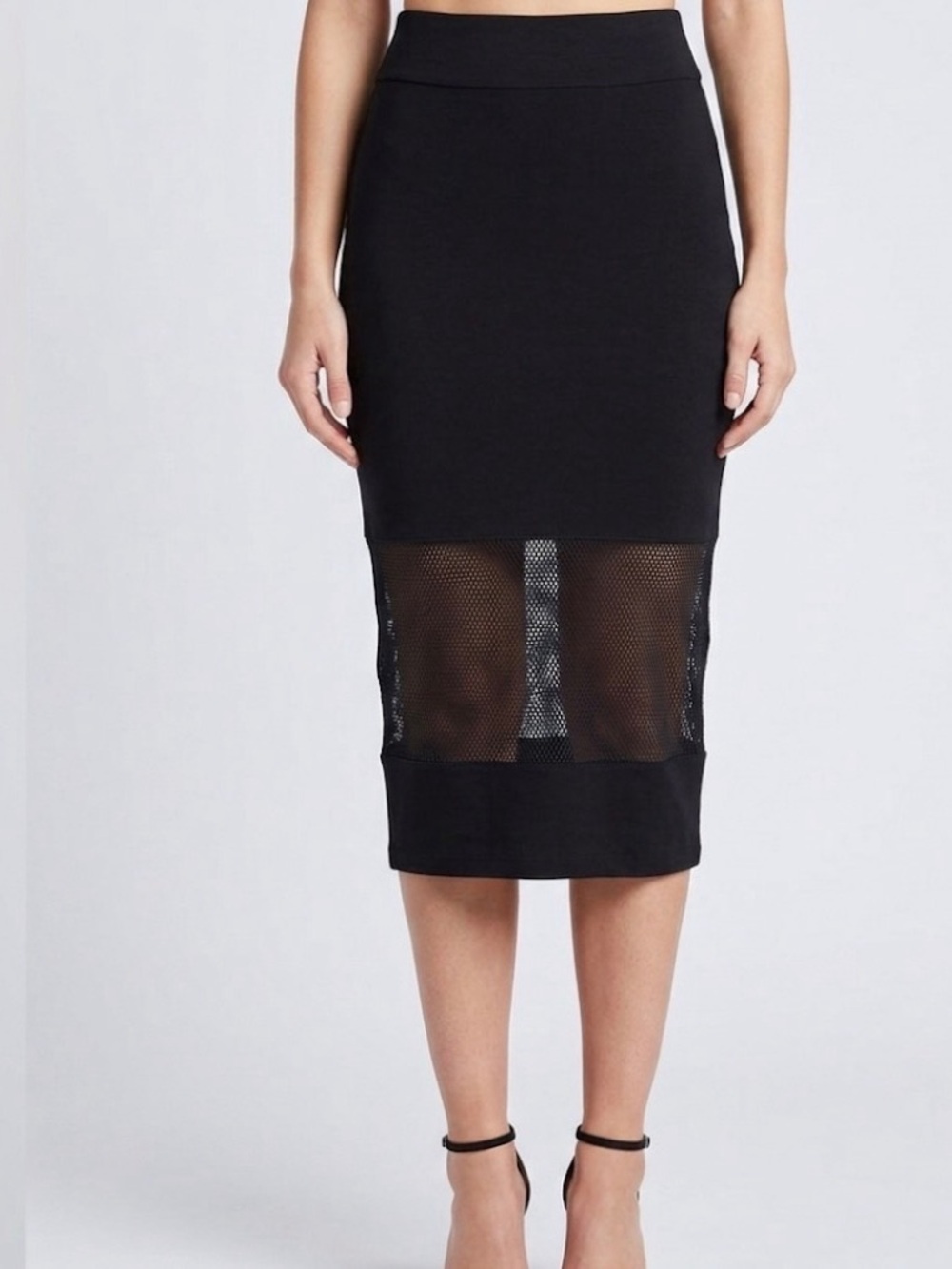 Rock N’ Karma Black Bodycon Mesh Bottom Midi Skirt